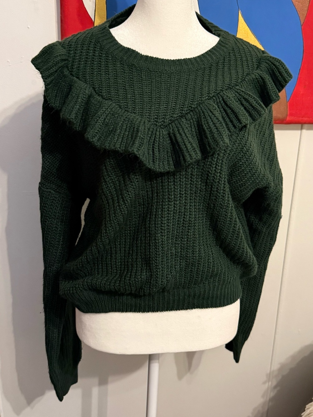 Universal Thread Dark Green Ruffle Knit Sweater